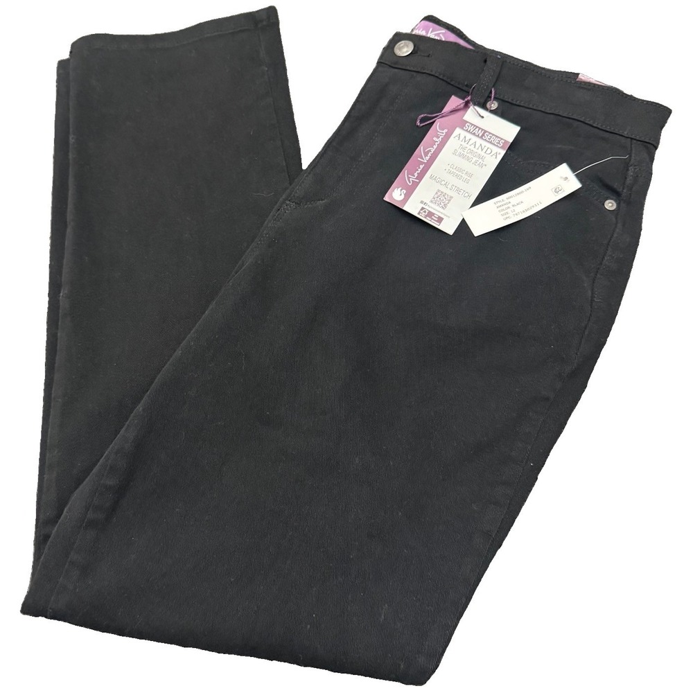 NWT Gloria Vanderbilt Amanda Black Jeans Womens Sz 12 Swan Series Slim Stretch